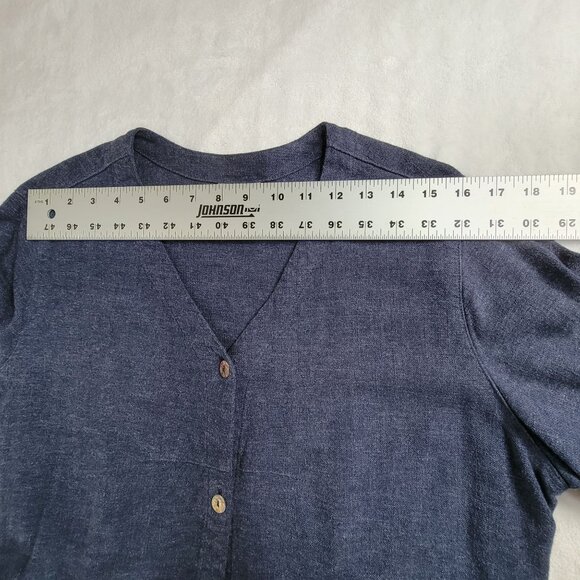 Kleen Womens Linen Blend Navy Cardigan Sweater Size 1 Button Front Pockets - Picture 6 of 8